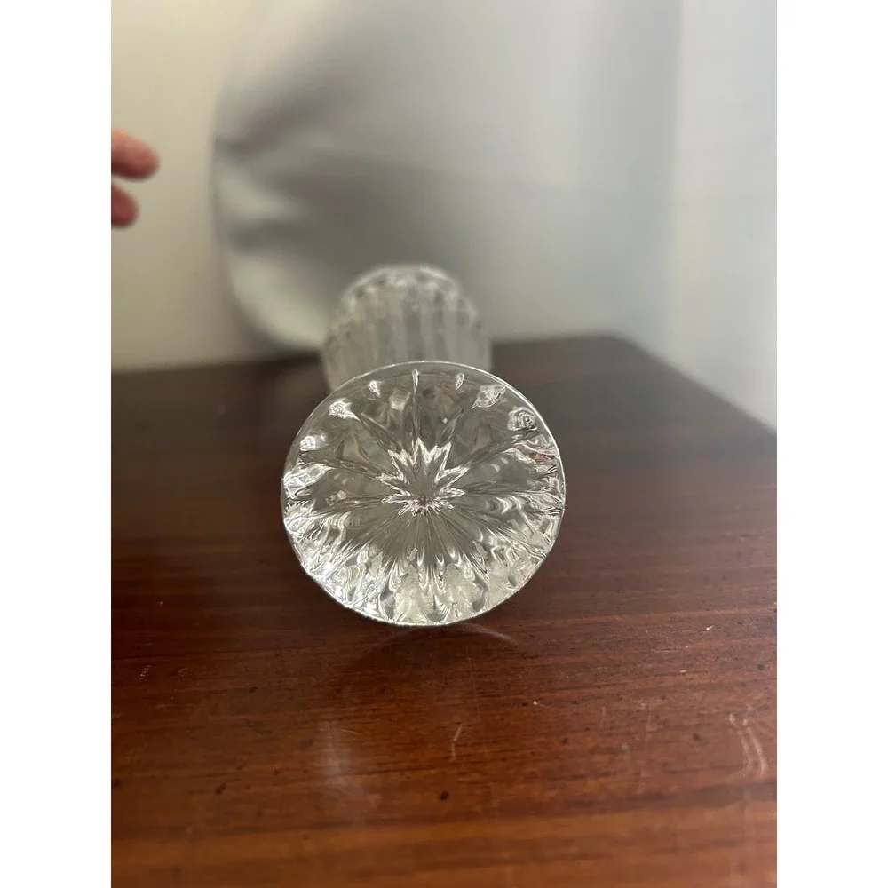Vintage Oneida Frosted Rose Crystal Bud Vase Scalloped Clear Glass Trumpet